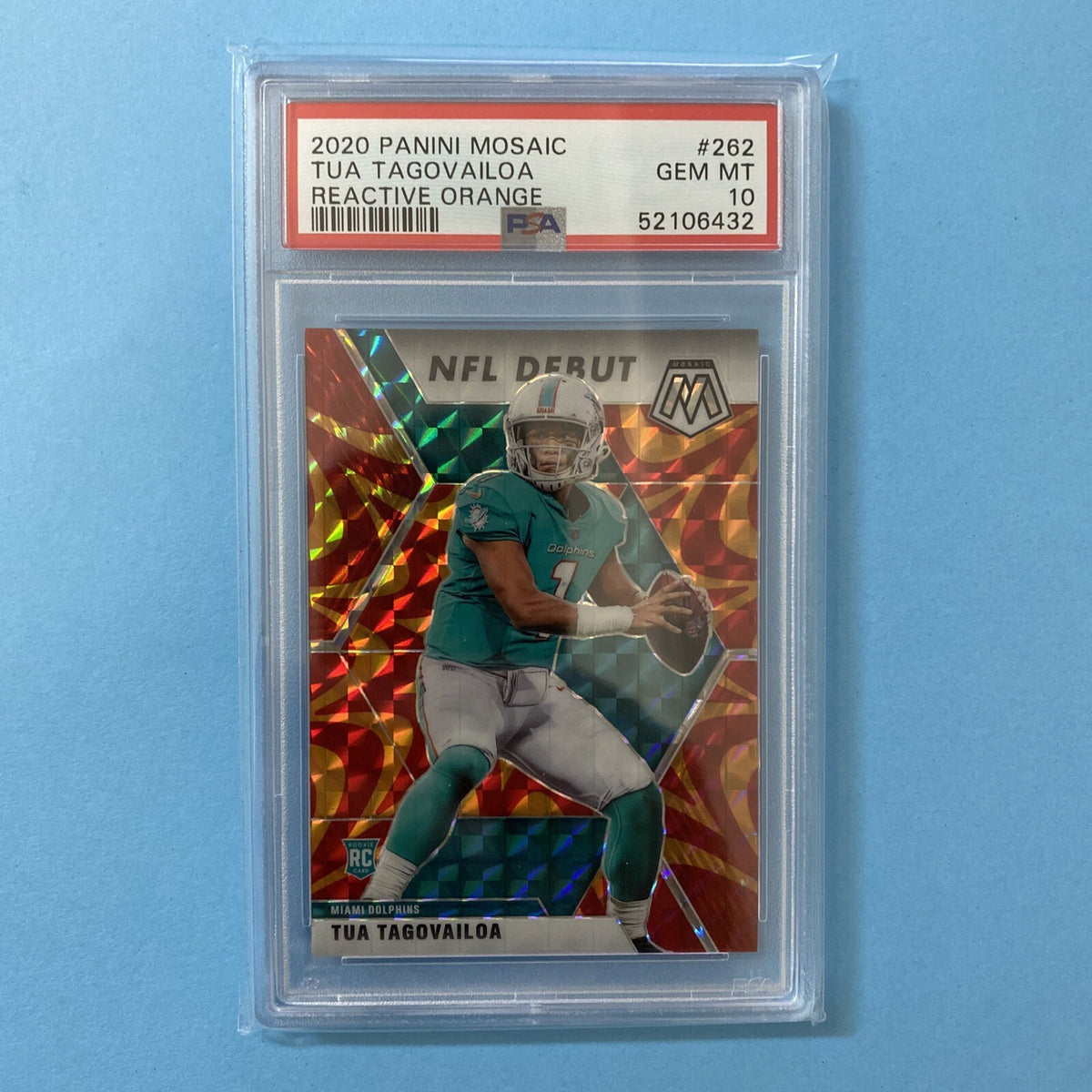 2020 Tua Tagovailoa — Mosaic NFL Debut [Reactive Orange] — PSA 10 — front — Inventory P131-C