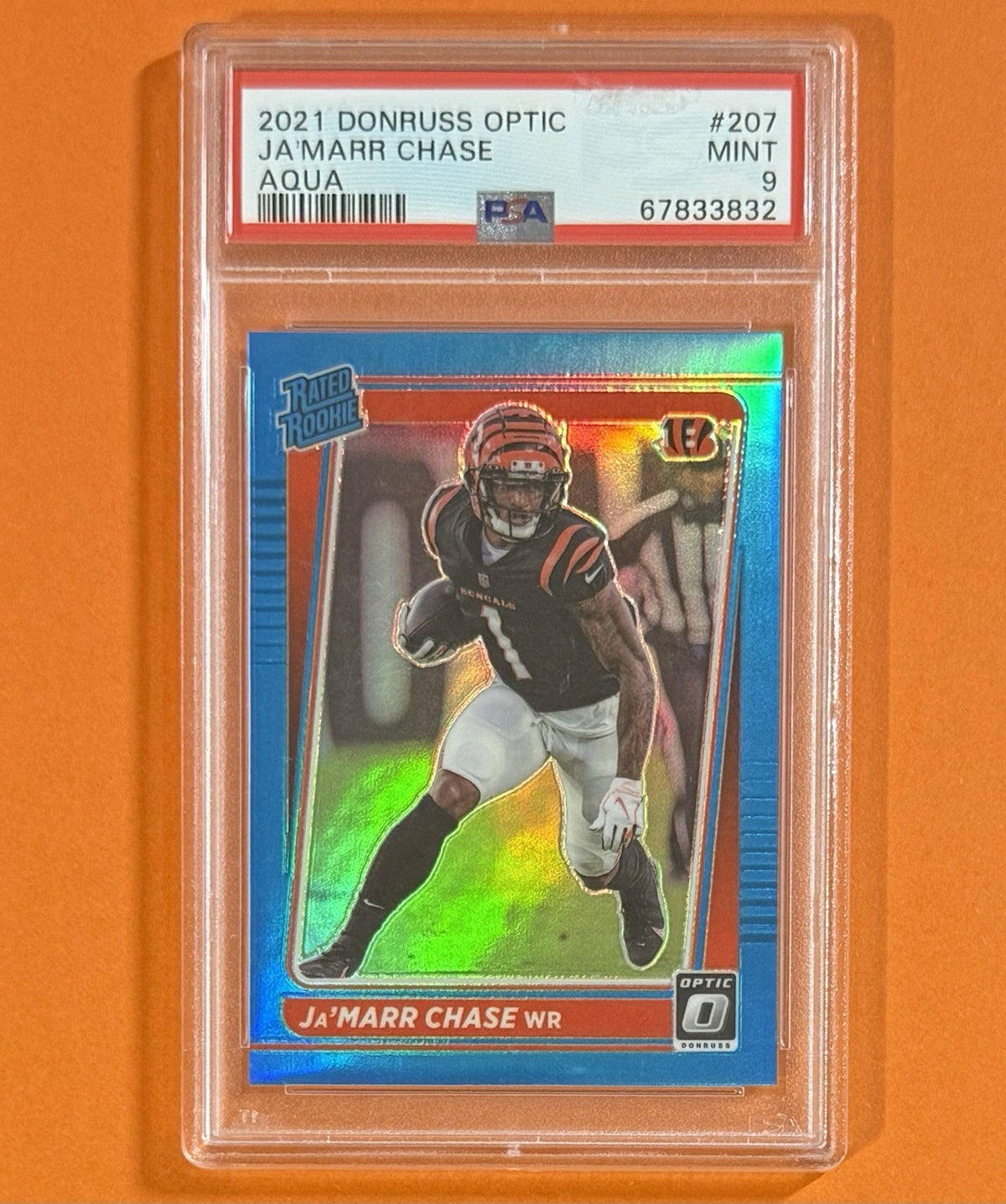2021 Ja'Marr Chase — Donruss Optic Rated Rookies [Aqua Prizm] — PSA 9 — front — Inventory P133-C