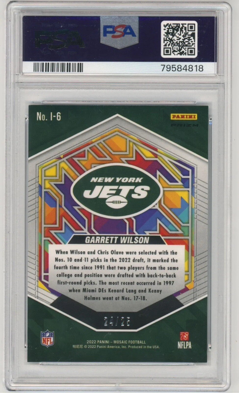 2022 Garrett Wilson — Mosaic Introductions [White Mosaic] — PSA 9 — back — Inventory P133-D