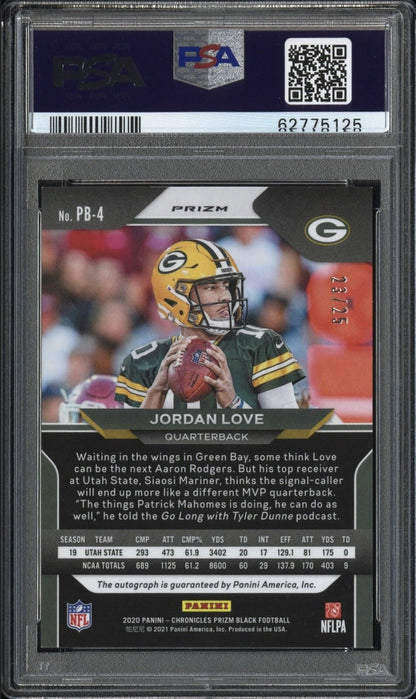 2020 Jordan Love — Prizm Black Prizm Black Signatures [Blue Prizm] — PSA 9 — back — Inventory P135-A