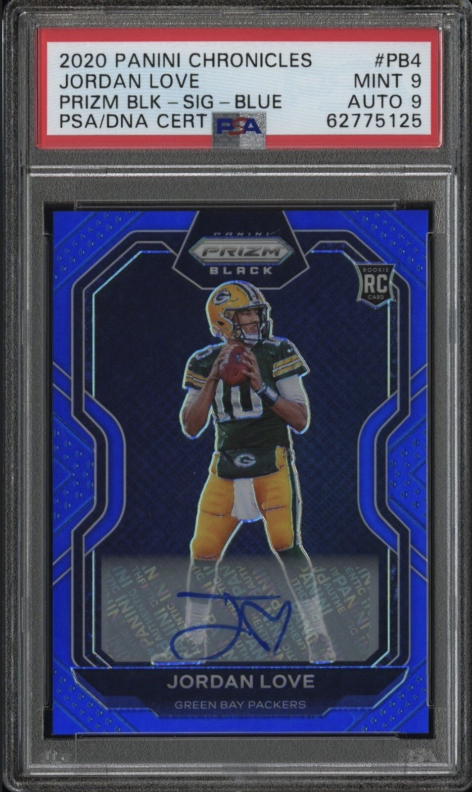 2020 Jordan Love — Prizm Black Prizm Black Signatures [Blue Prizm] — PSA 9 — front — Inventory P135-A