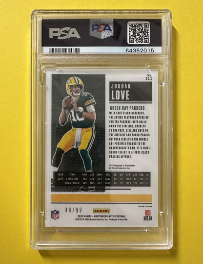 2020 Jordan Love — Contenders Optic Rookie Ticket Autographs [Teal Prizm] — PSA 9 — back — Inventory P135-D