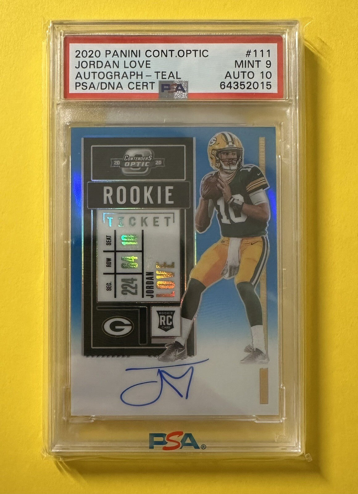 2020 Jordan Love — Contenders Optic Rookie Ticket Autographs [Teal Prizm] — PSA 9 — front — Inventory P135-D