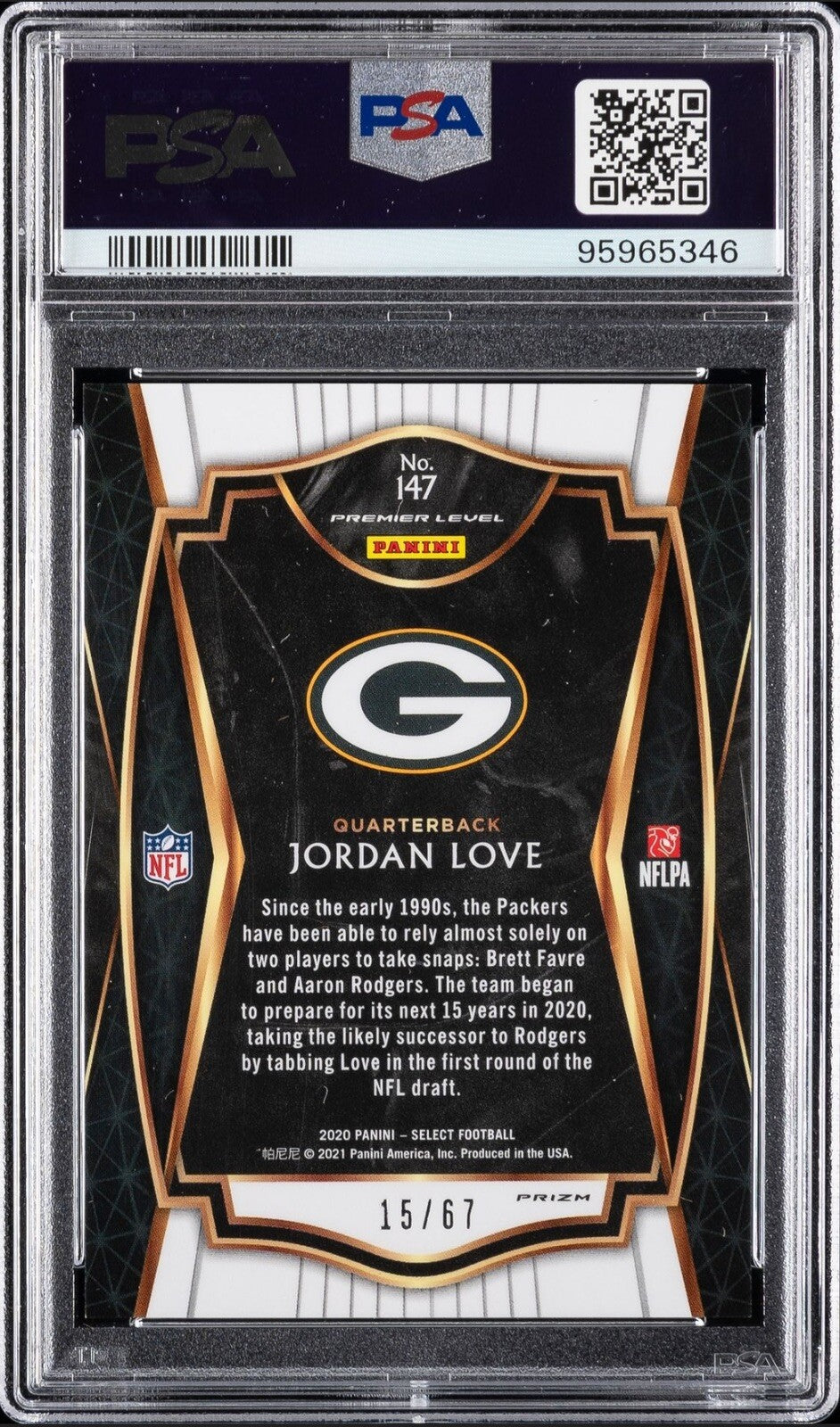 2020 Jordan Love — Select Premier Level [Dragon Scale Prizm] — PSA 9 — back — Inventory P137-D