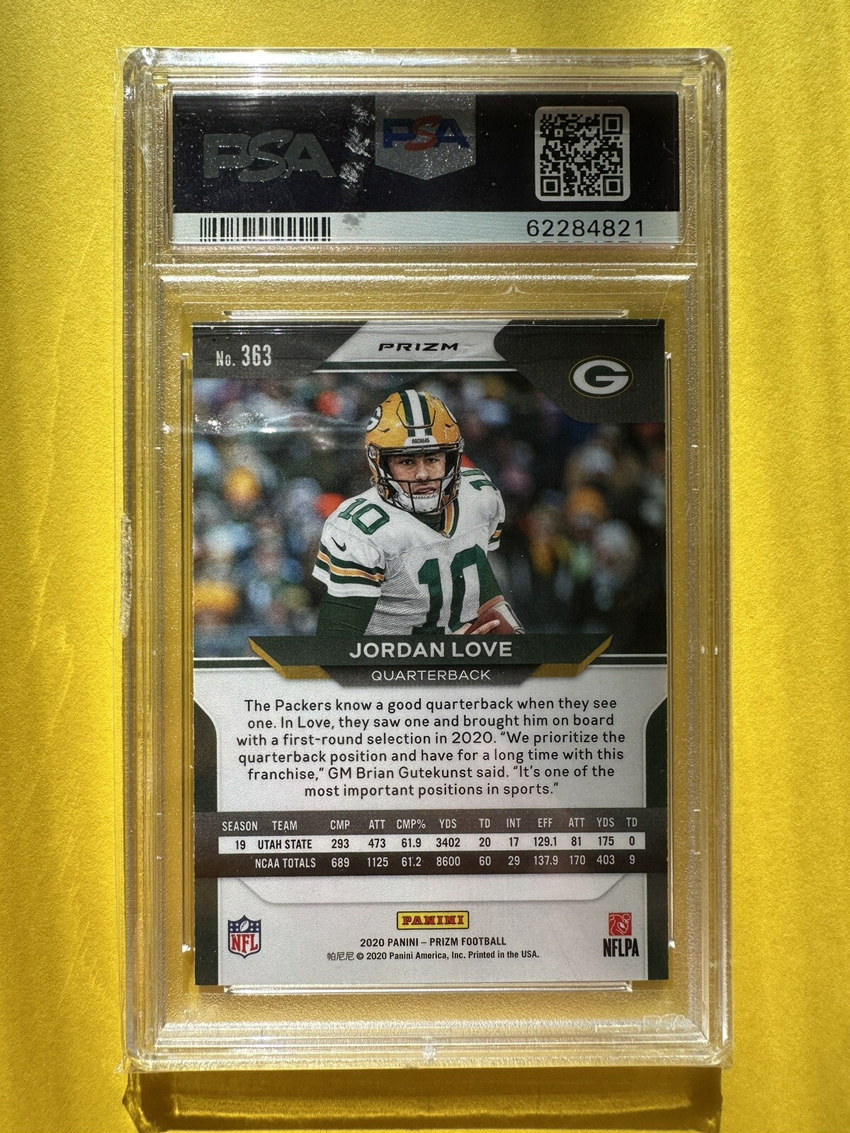 2020 Jordan Love — Prizm [Red/White/Blue Prizm] — PSA 10 — back — Inventory P138-A