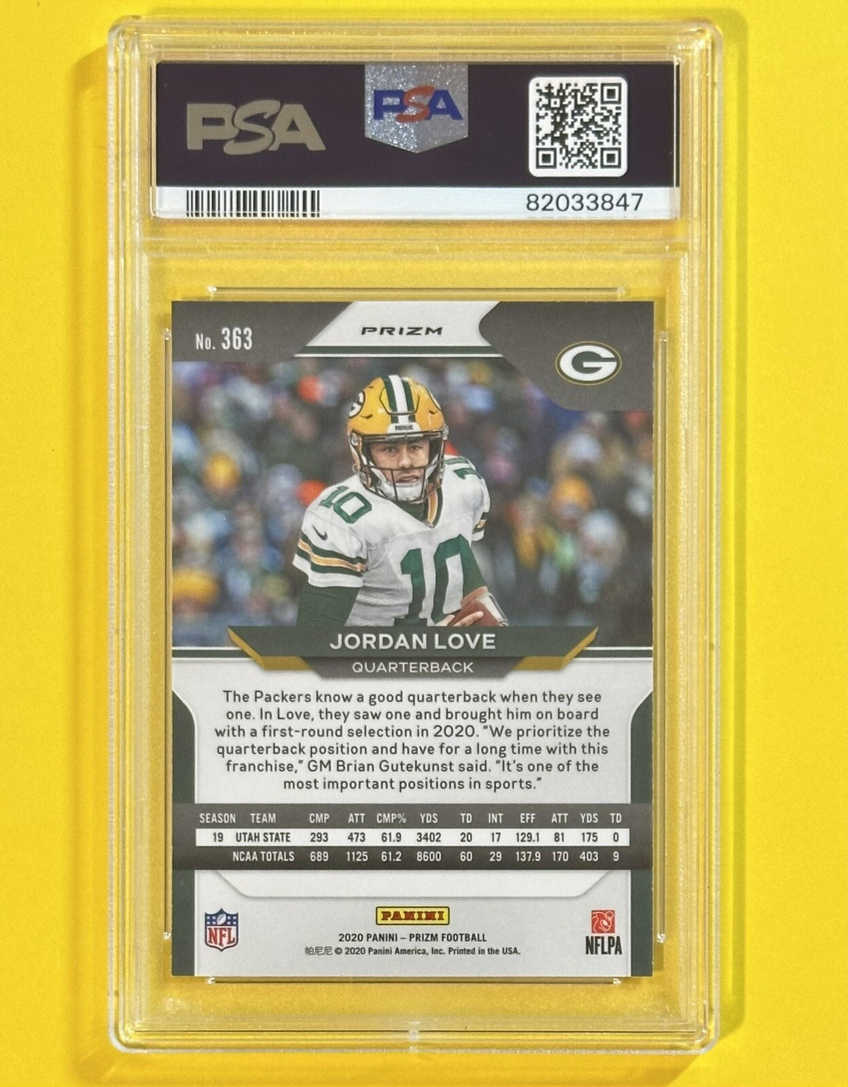 2020 Jordan Love — Prizm [Purple Pulsar Prizm] — PSA 9 — back — Inventory P138-B