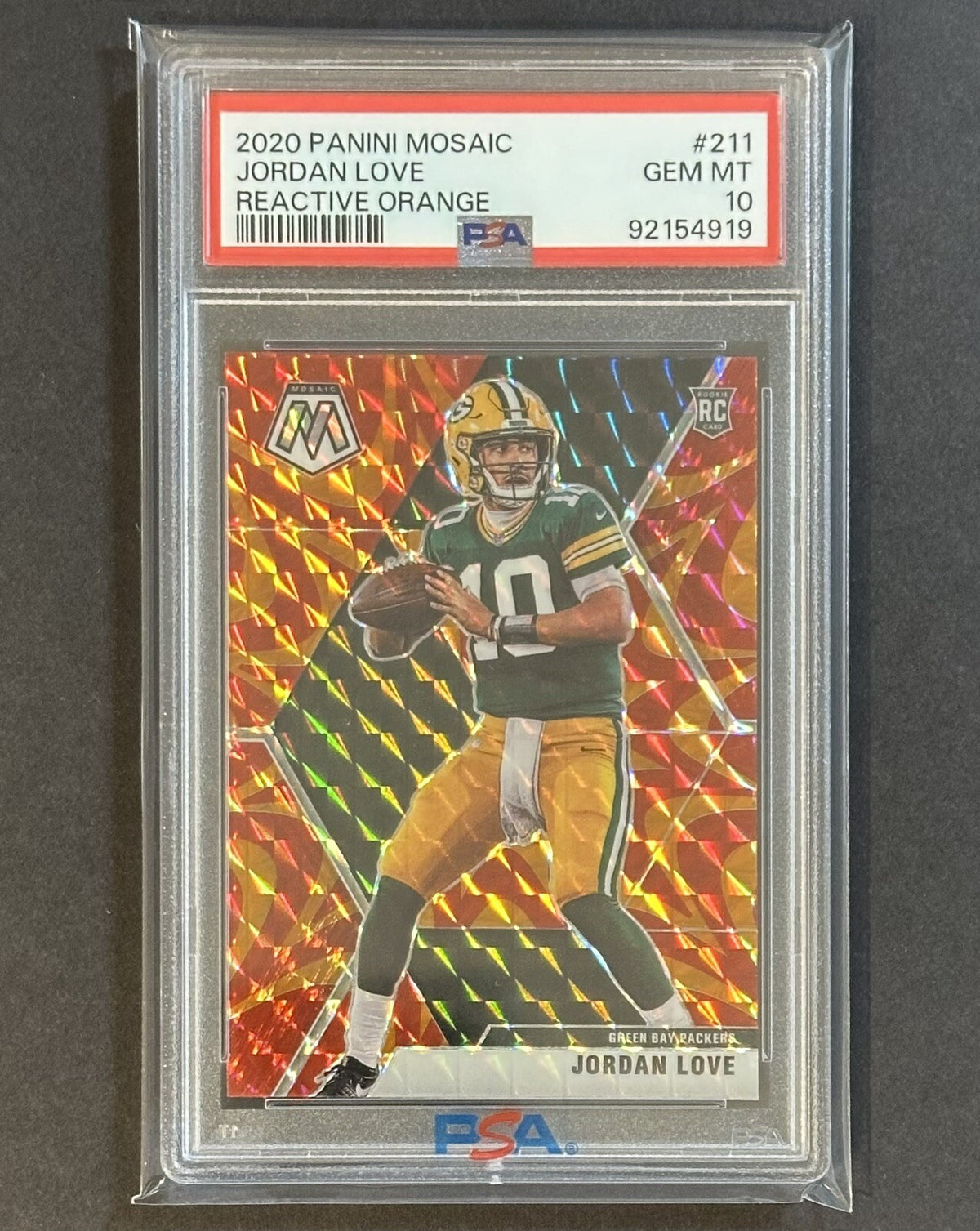 2020 Jordan Love — Mosaic [Reactive Orange Mosaic Prizm] — PSA 10 — front — Inventory P139-A