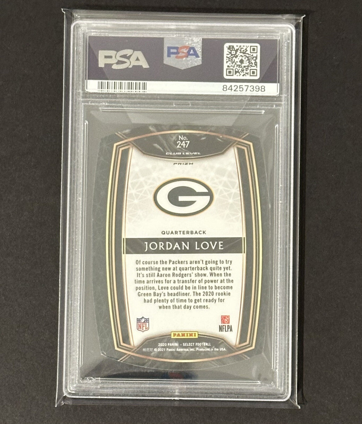 2020 Jordan Love — Select Club Level [Die-Cut Tri-Color Prizm] — PSA 10 — back — Inventory P139-D