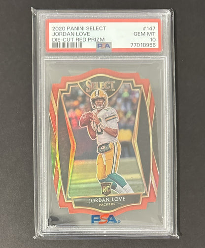2020 Jordan Love — Select Premier Level [Die-Cut Red Prizm] — PSA 10 — front — Inventory P140-B