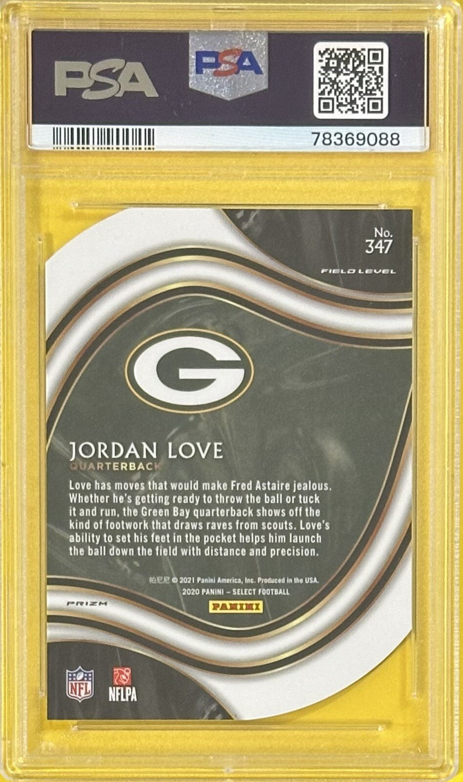 2020 Jordan Love — Select Field Level [Die-Cut Light Blue Prizm] — PSA 10 — back — Inventory P140-C