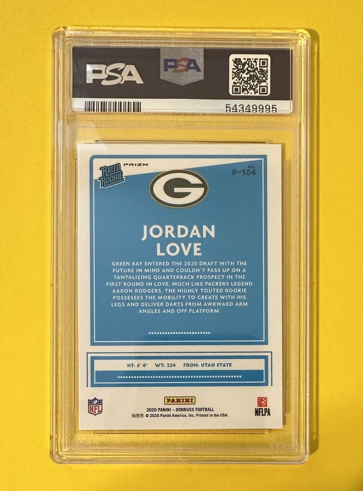 2020 Jordan Love — Donruss Rated Rookies — Optic Preview [Pink Prizm] — PSA 10 — back — Inventory P141-B