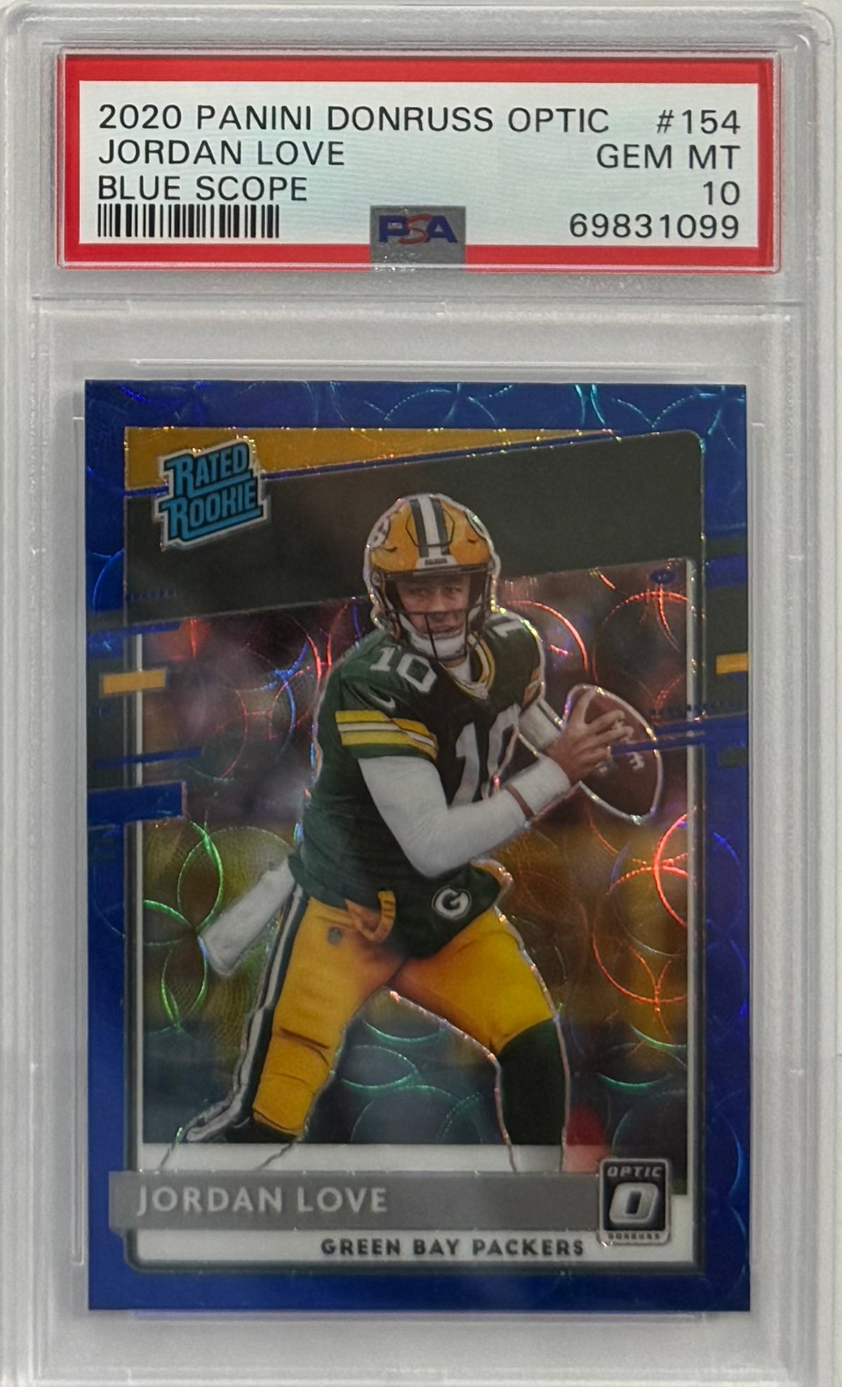 2020 Jordan Love — Donruss Optic Rated Rookies [Blue Scope Prizm] — PSA 10 — front — Inventory P141-D