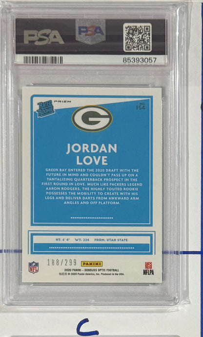 2020 Jordan Love — Donruss Optic Rated Rookies [Aqua Prizm] — PSA 9 — back — Inventory P142-A