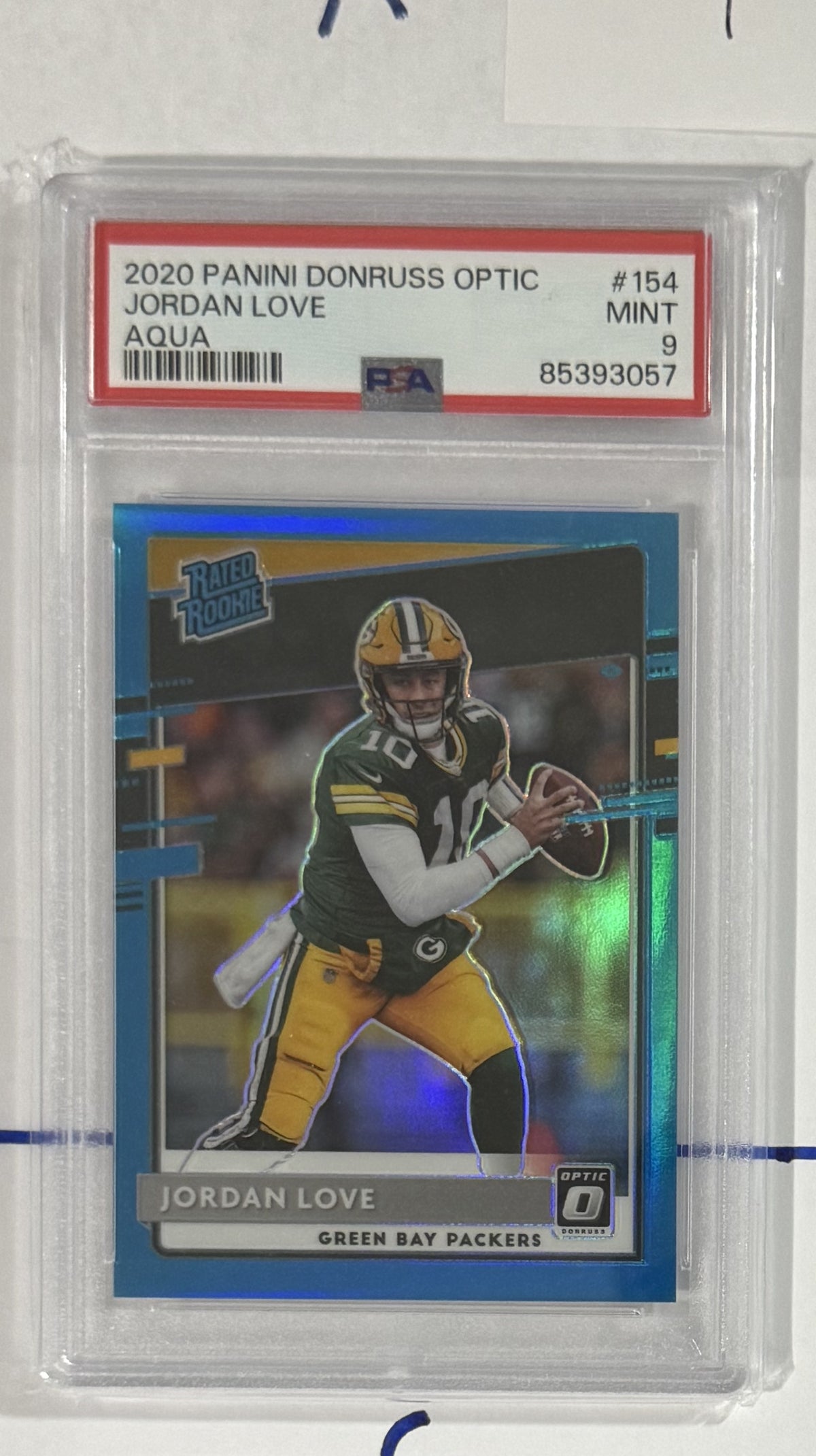 2020 Jordan Love — Donruss Optic Rated Rookies [Aqua Prizm] — PSA 9 — front — Inventory P142-A