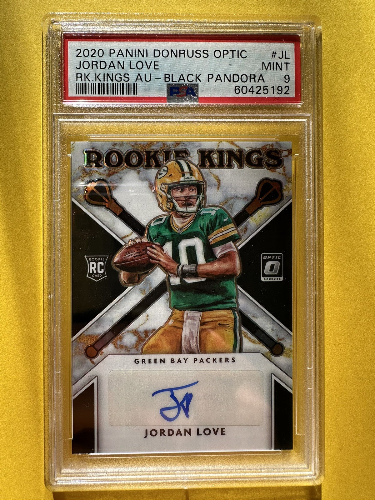 2020 Jordan Love — Donruss Optic Rookie Kings Autographs [Black Pandora Prizm] — PSA 9 — front — Inventory P142-C