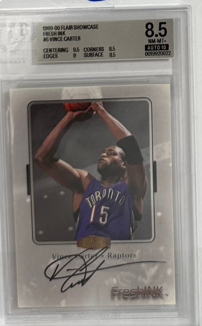 1999-00 Vince Carter — Flair Showcase Fresh Ink — BGS 8.5 — front — Inventory P200-C
