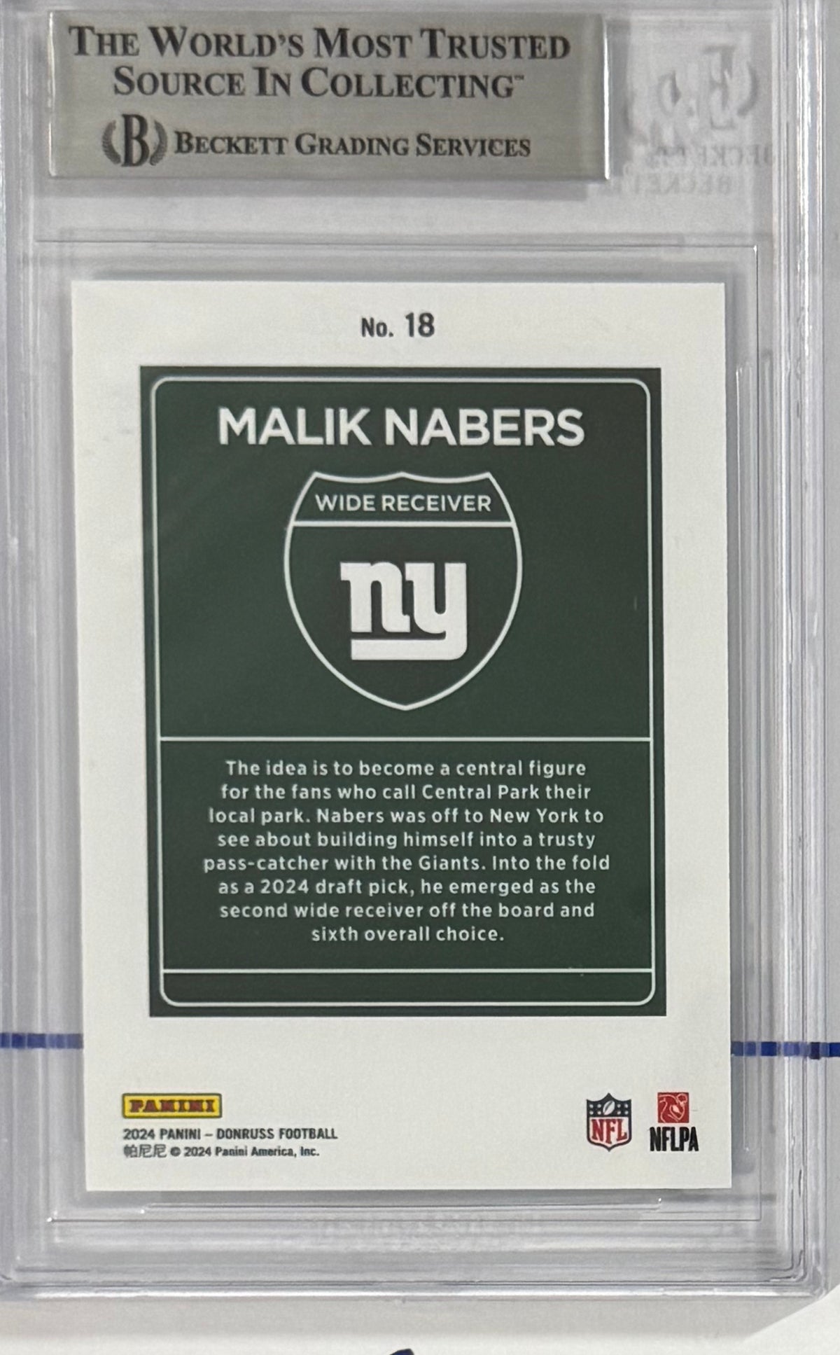 2024 Malik Nabers — Donruss Downtown — BGS 9 — back — Inventory P201-A