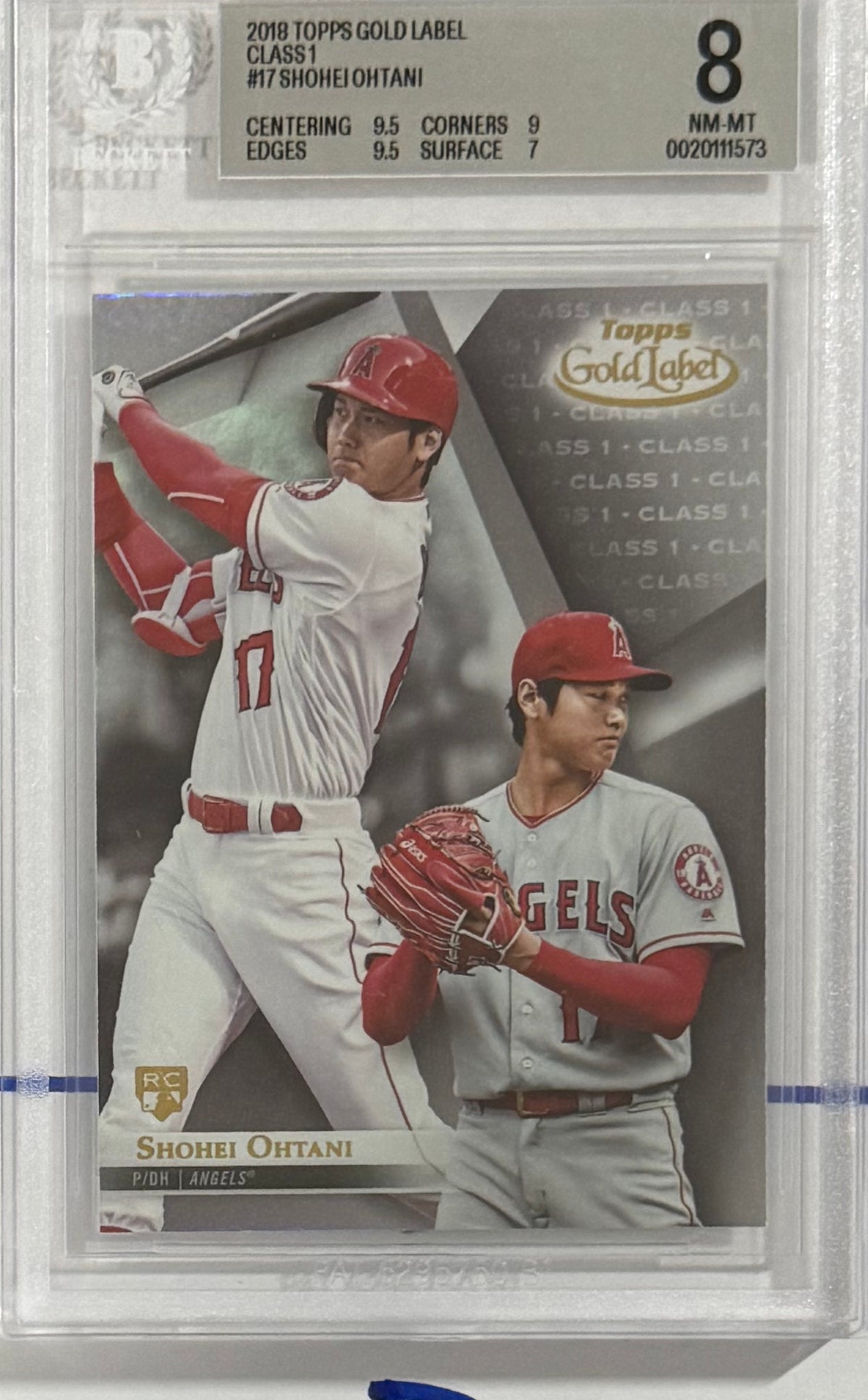 2018 Shohei Ohtani — Topps Gold Label Class 1 — BGS 8 — front — Inventory P201-B