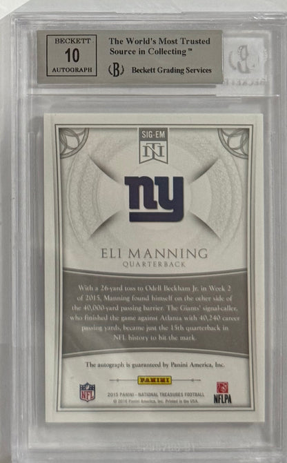 2015 Eli Manning — National Treasures Signatures [Holo Silver] — BGS 9 — back — Inventory P201-D