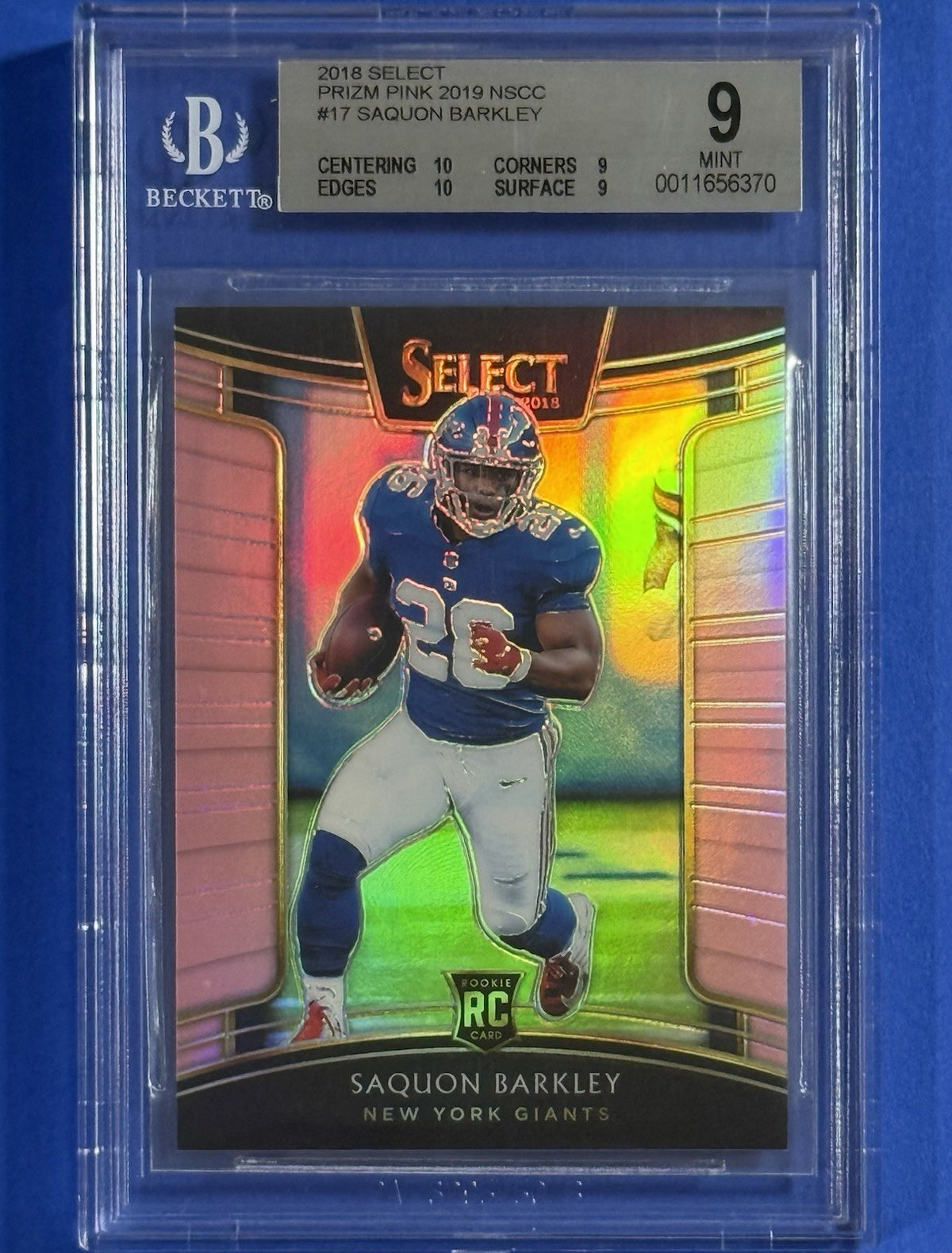 2018 Saquon Barkley — Select Pink Prizm 2019 NSCC — 05/10 — BGS 9 — front — Inventory P202-C