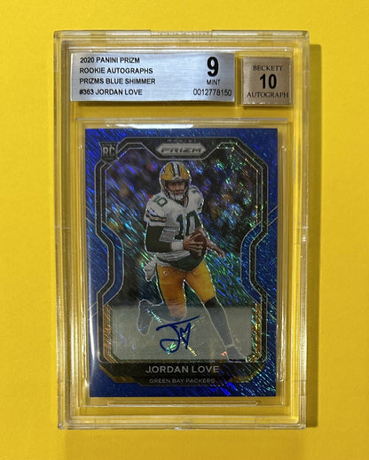 2020 Jordan Love — Prizm Rookie Autographs [Blue Shimmer Prizm] — BGS 9 — front — Inventory P203-A