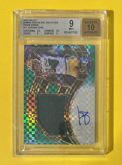 2020 Jordan Love — Select Jumbo Rookie Signature Swatches [Green Prizm] — BGS 9 — front — Inventory P203-B