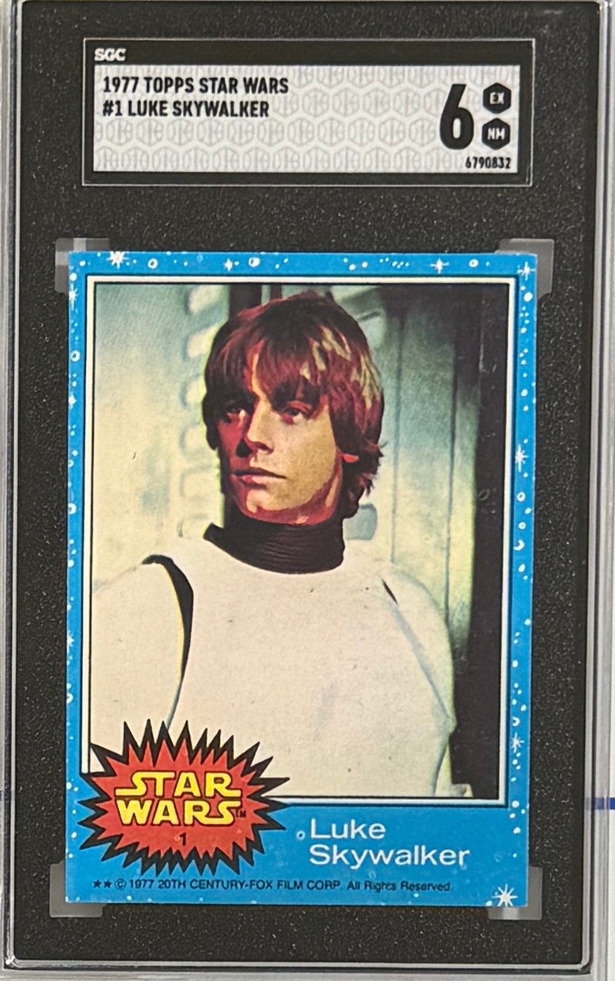 1977 Luke Skywalker — Topps Star Wars Series 1 — Blue Border — SGC 6 — front — Inventory P300-B