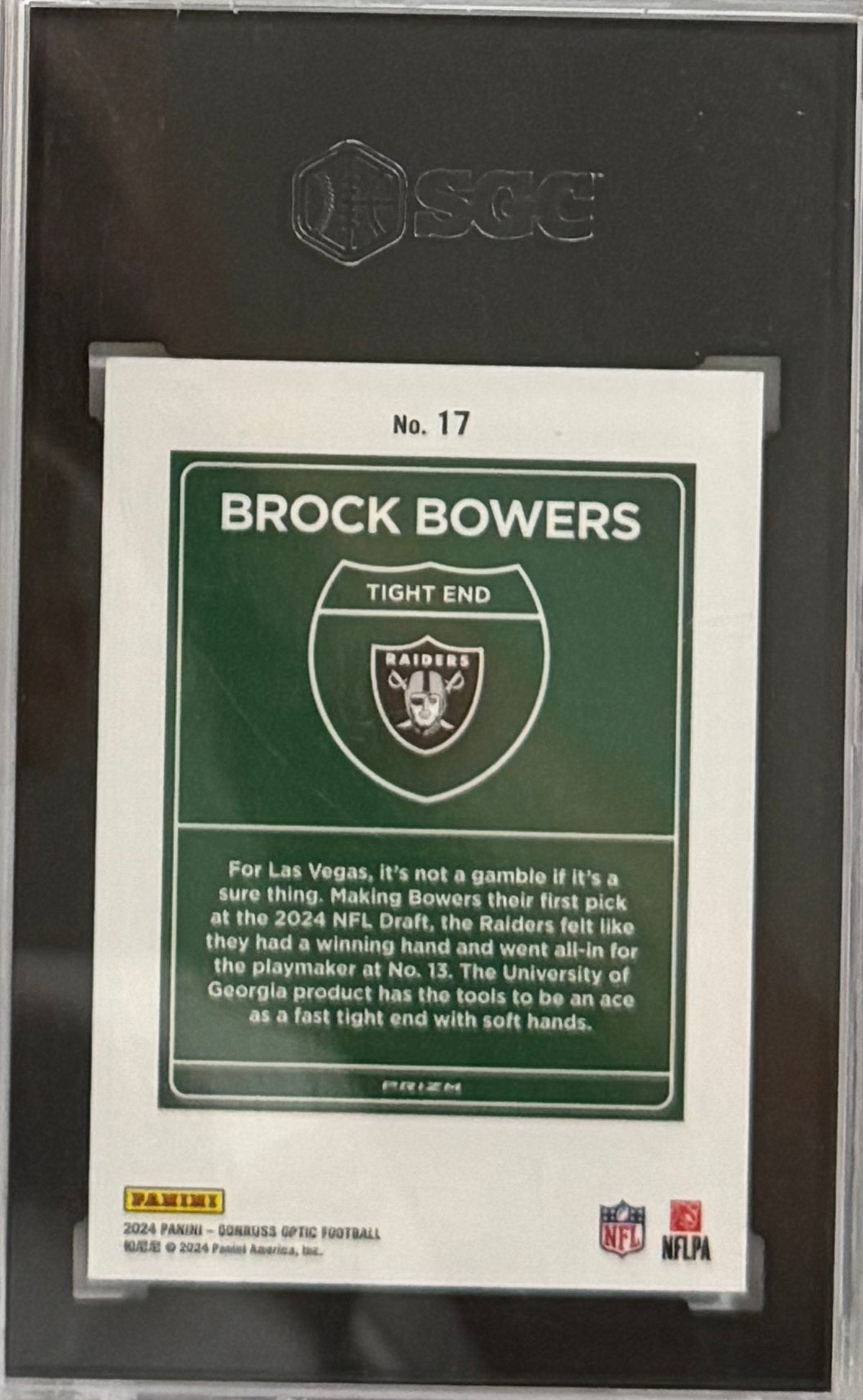 2024 Brock Bowers — Donruss Optic Downtown — SGC 9 — back — Inventory P300-D