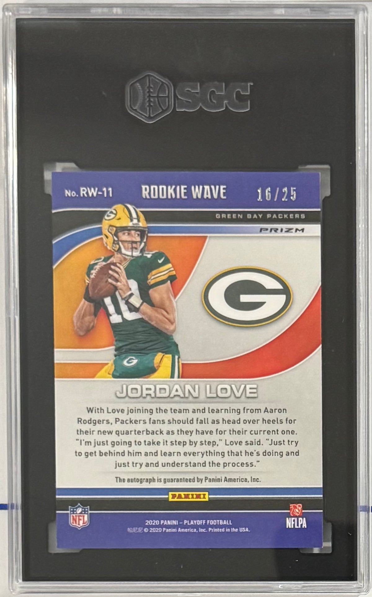 2020 Jordan Love — Playoff Rookie Wave Autographs — SGC 9.5 — back — Inventory P302-A