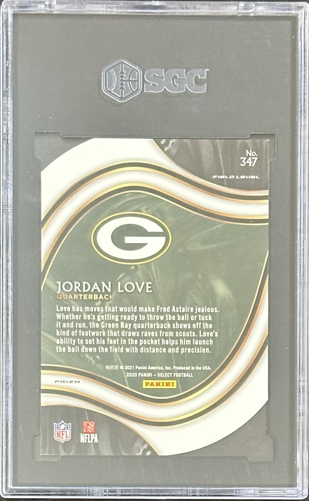 2020 Jordan Love — Select Field Level [Neon Green Die-Cut Prizm] — SGC 10 — back — Inventory P302-C