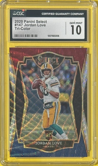 2020 Jordan Love — Select Premier Level [Tri-Color Prizm] — CGC 10 — front — Inventory P402-A