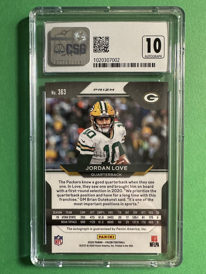 2020 Jordan Love — Prizm Autographs [Red Wave Prizm] — CSG 9 — back — Inventory P402-B