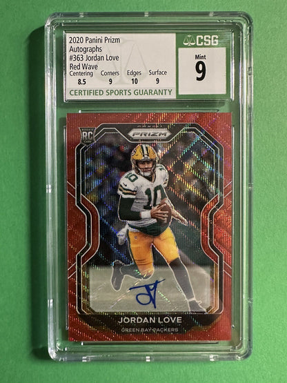 2020 Jordan Love — Prizm Autographs [Red Wave Prizm] — CSG 9 — front — Inventory P402-B