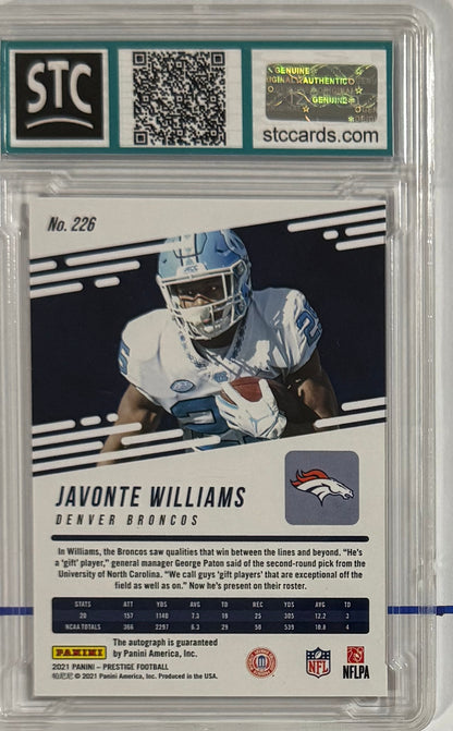 2021 Javonte Williams — Prestige Xtra Points Signatures [Premium Red] — STC 10 — back — Inventory P500-A