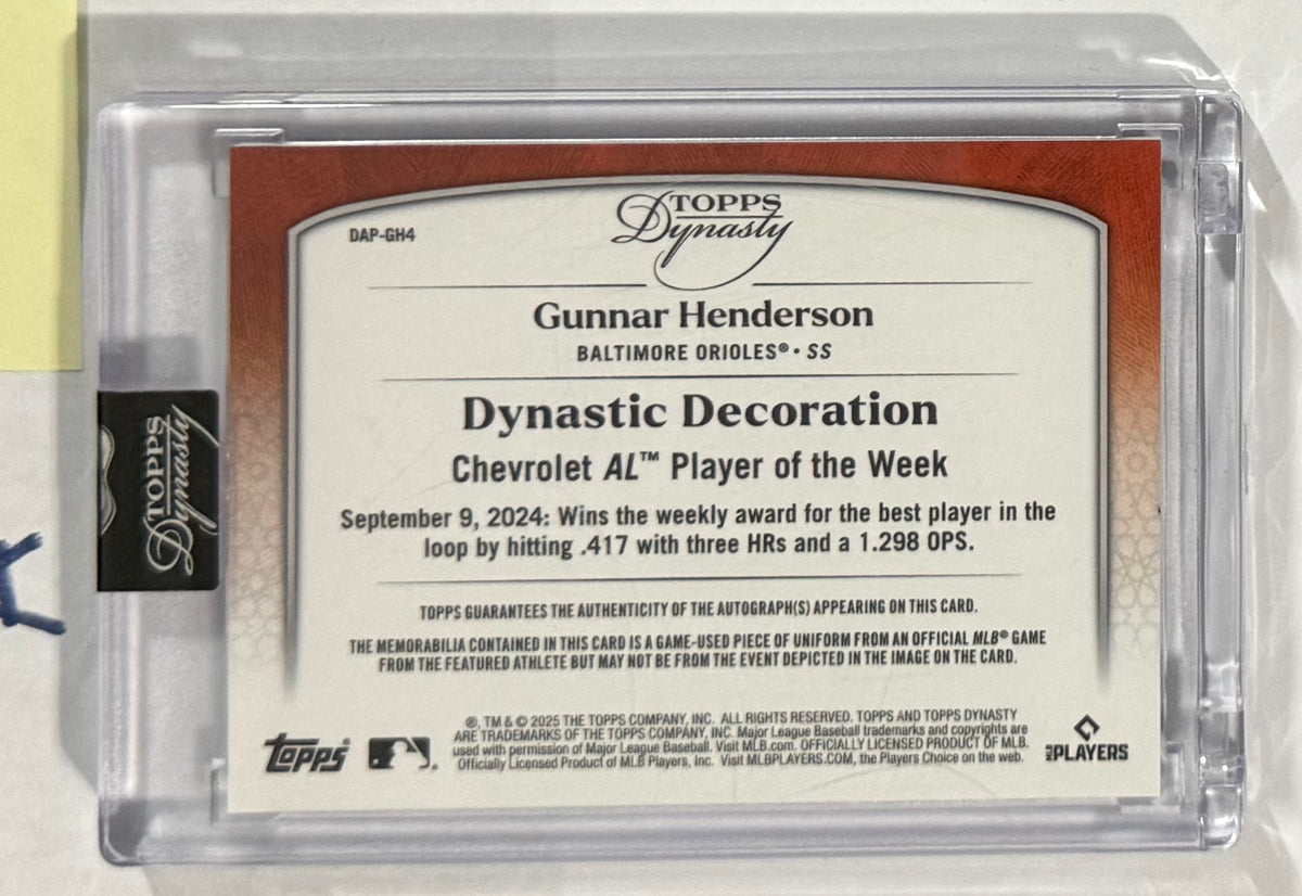 Gunnar Henderson 2025 Topps Dynasty back - P600-A