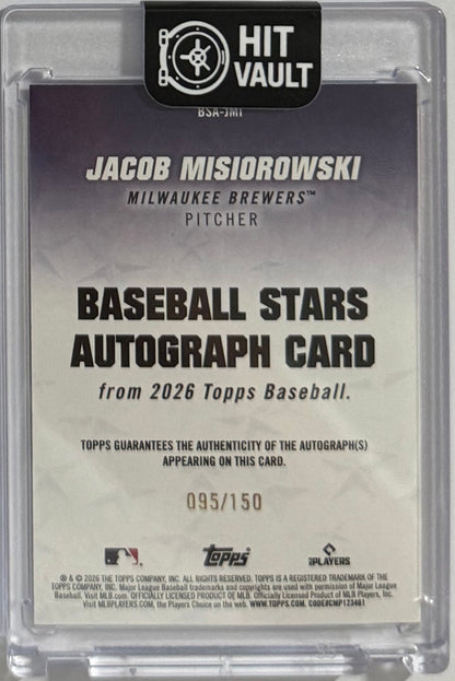 2026 Jacob Misiorowski — Topps Series 1 Baseball Stars Autographs [Blue] — back — Inventory P600-D
