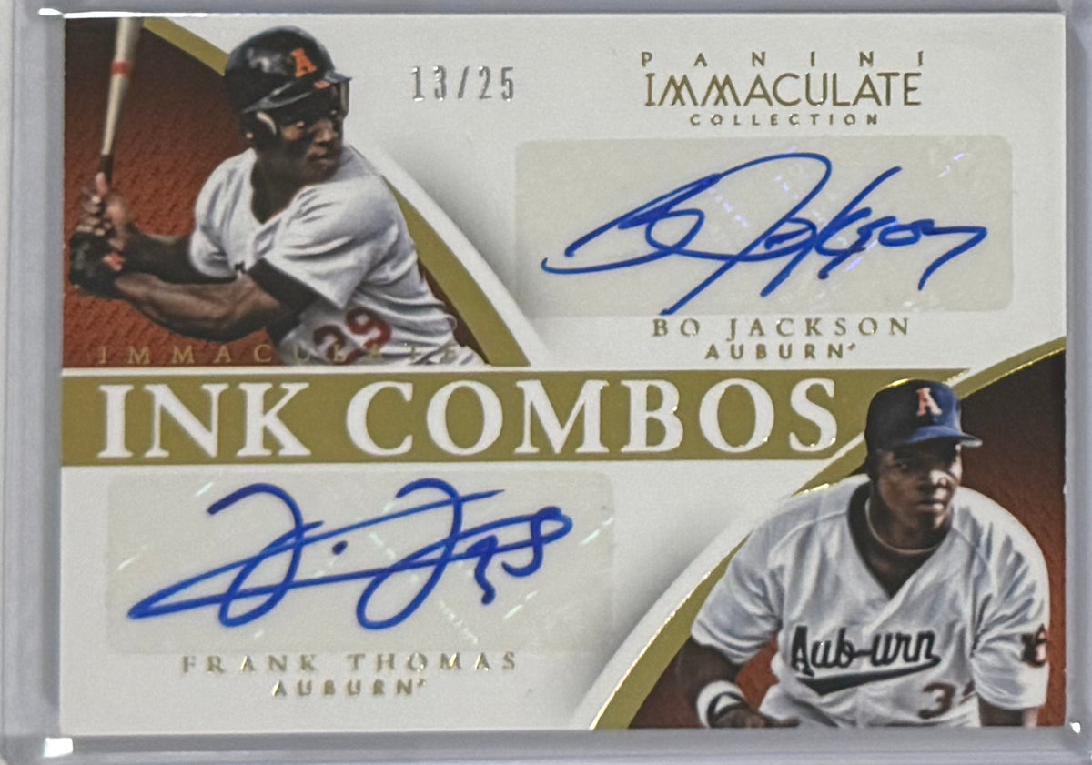 2015 Frank Thomas / Bo Jackson — Immaculate Collection Collegiate Multi-Sport Immaculate Ink Combos [Base] — front — Inventory P601-A