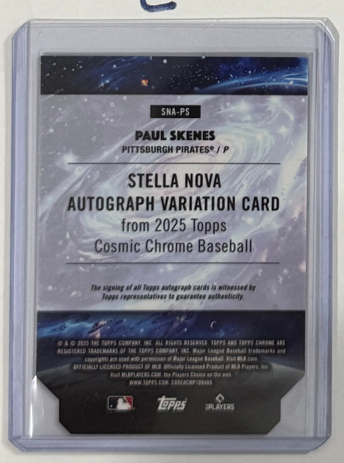 2025 Paul Skenes — Topps Cosmic Chrome Stella Nova Autograph Variation [Base] — back — Inventory P601-C