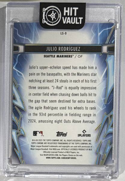 2025 Julio Rodríguez — Topps Cosmic Chrome Light Speed [Orange Galactic Refractor] — back — Inventory P603-B