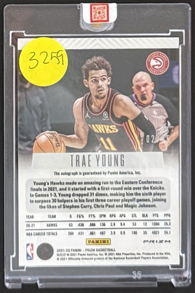 2021-22 Trae Young — Prizm Flashback Signatures [Mojo Prizm] — back — Inventory P700-D