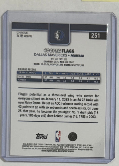 2025-26 Cooper Flagg — Topps Chrome [Yellow RayWave Refractor] — back — Inventory P701-A