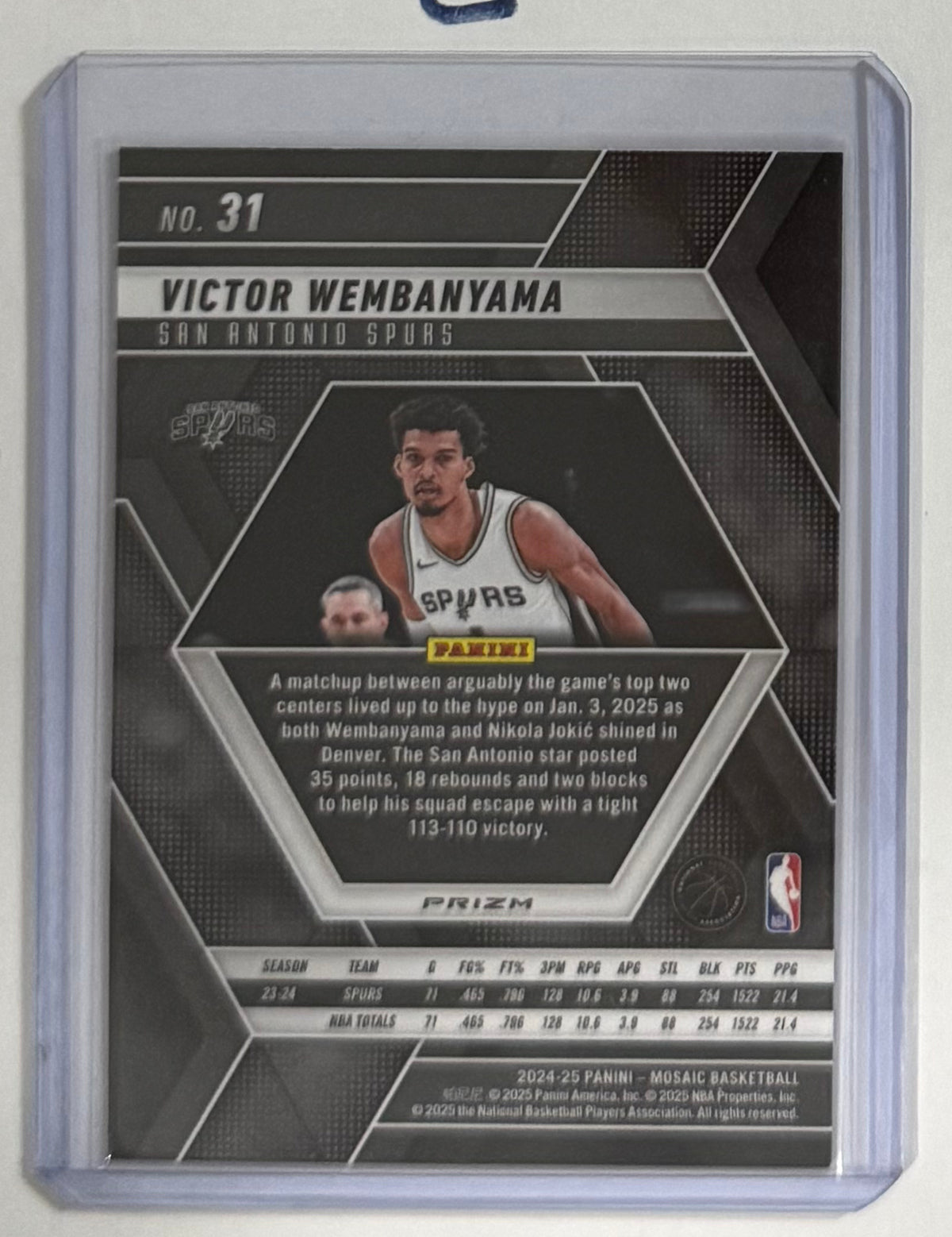2024-25 Victor Wembanyama — Mosaic [Genesis Mosaic Prizm] — back — Inventory P701-C