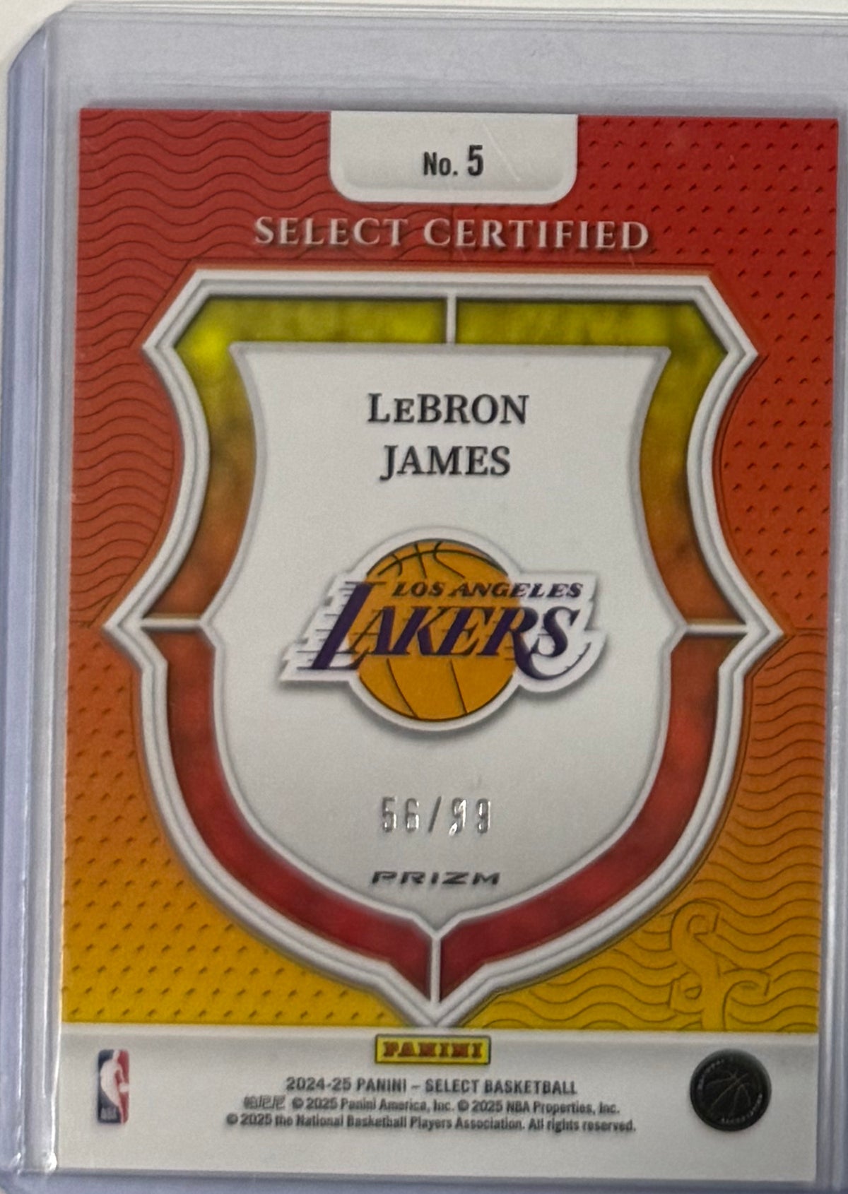 2024-25 LeBron James — Select Select Certified [Pink Cracked Ice Prizm] — back — Inventory P702-C