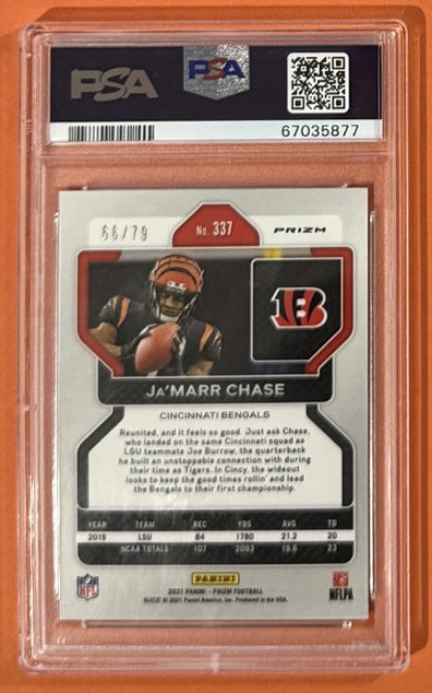 2021 Ja'Marr Chase — Prizm Base [No Huddle Blue] — PSA 9 — back — Inventory P705-C