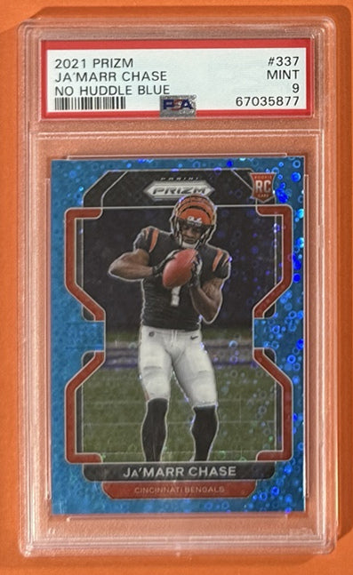 2021 Ja'Marr Chase — Prizm Base [No Huddle Blue] — PSA 9 — front — Inventory P705-C