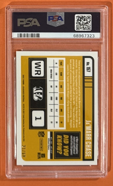 2021 Ja'Marr Chase — Classics Premium Edition Timeless Tributes [Gold] — PSA 10 — back — Inventory P705-D