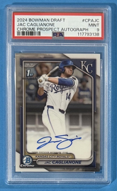 2024 Jac Caglianone — Bowman Draft Chrome Prospect Autographs [Base] — PSA 9 — front — Inventory P706-A