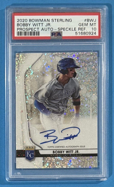 2020 Bobby Witt Jr. — Bowman Sterling Prospect Autographs [Speckle Refractor] — PSA 10 — front — Inventory P706-B