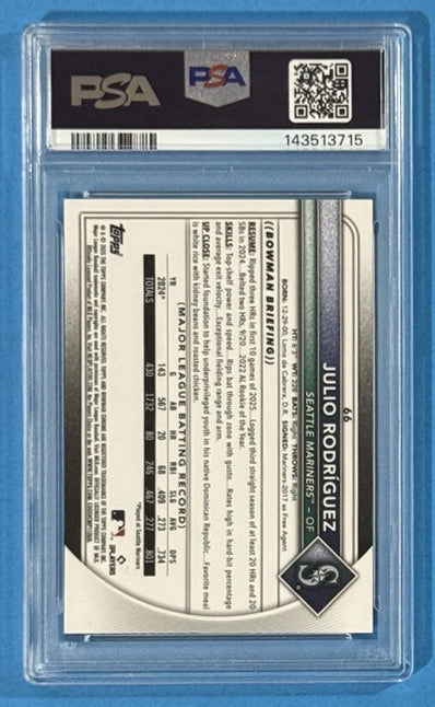 2025 Julio Rodriguez — Bowman Chrome Base [Red Geometric] — PSA 10 — back — Inventory P707-A