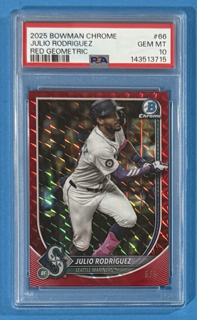 2025 Julio Rodriguez — Bowman Chrome Base [Red Geometric] — PSA 10 — front — Inventory P707-A